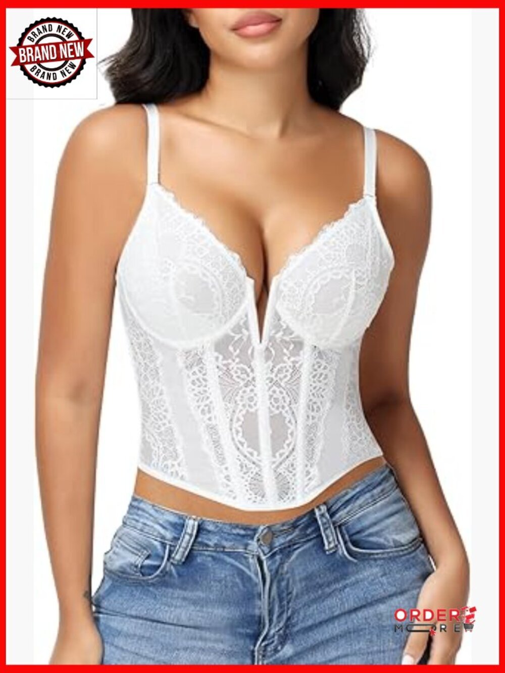 Lace Bustier Corset Top Deep V Plunge Underwire Going Out Crop Top